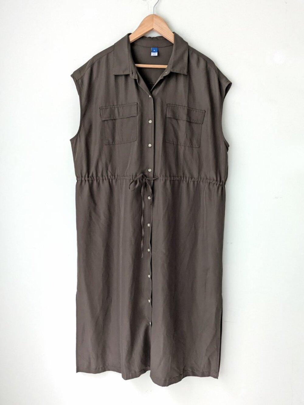 Olive Sleeveless Midi Shirt Dress Old Navy XL Cargo Utillity Dress